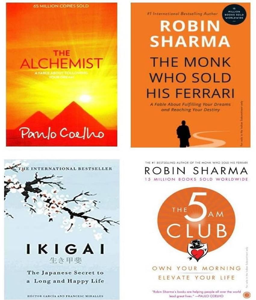 The Monk Who Sold His Frrari + IKIGAI + The 5 AM Club + The Alchemist | Set Of Four Books