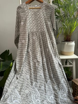 Cotton Printed Chikankari Set - Grey-Grey / cotton / S