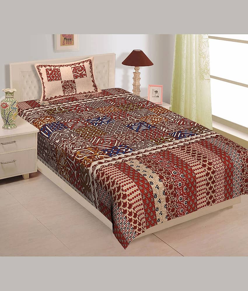 ABHACLOTHO Multicolor Cotton 1 Single Bedsheet with 1 Pillow Cover ( 215 cm x 150 cm )