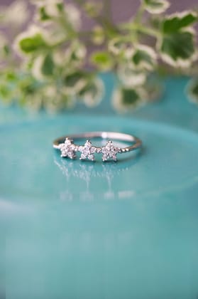 Triple Flower Rose Gold Plated Sterling Silver Delicate Ring-Silver / US 5 = 15.6mm Diameter