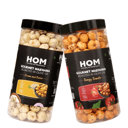 GOURMET MAKHANA Roasted in Olive Oil | Flavors Tangy Tomato and Cream & Onion | Combo Of 2, 65g Each. - 130 gm