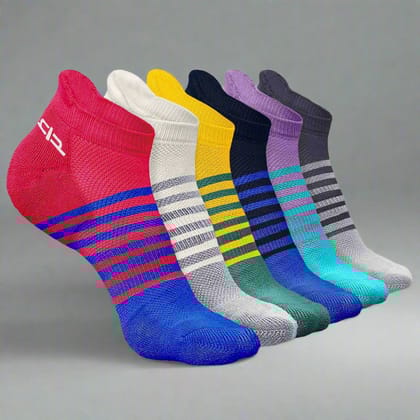 Bamboo Men Ankle Socks (Striped) - 6 Pairs-Yellow | Purple | Dark Grey | Off White | Pink | Navy Blue