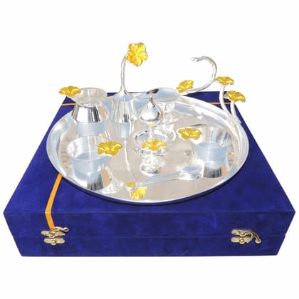 Brass And Steel Puja Thali Set With Valvet Box (BMAS298 D)