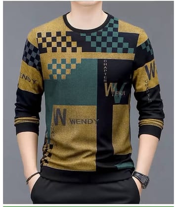 FABRIPPLE Polyester Regular Fit Printed Full Sleeves Men's Round T-Shirt - Yellow ( Pack of 1 )