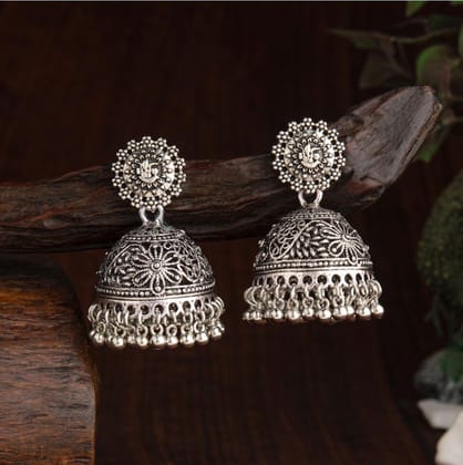 Oxidized Silver Plated Designed Artwork Antique Jhumka Earri