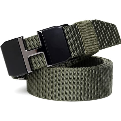 Hemener Unisex Metal Auto Grip Buckle Green Nylon Canvas Belt-28