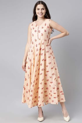 Peach Pure Cotton Floral Printed Maxi Dress VD1023