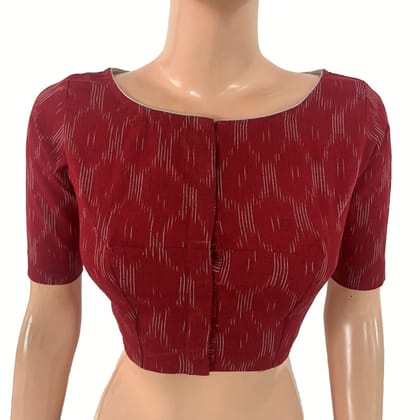 Ikat Cotton Boat Neck Blouse , Maroon , BI1188-S