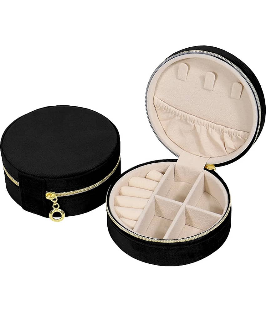 Jewellery Organiser PU Leather Zipper Portable Storage Box with Divider Container