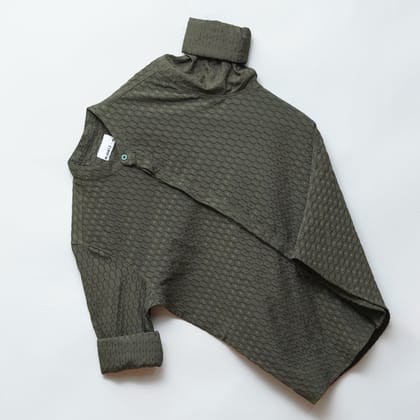 Olive Green | Geometric Pattern | Mandarin Collar Shirt-S