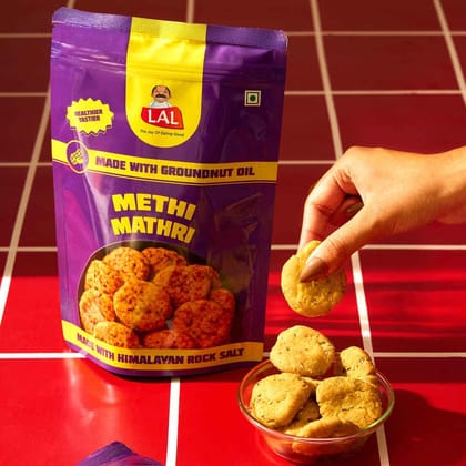 Lal Methi Mathri Made with Groundnut Oil & Himalayan Rock Salt Guilt-Free Snack - 150g