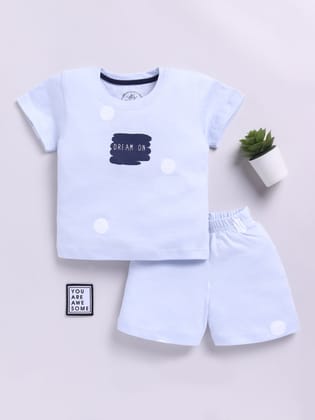 Blue Typography Half Sleeves Co-ord Set-6-9 m