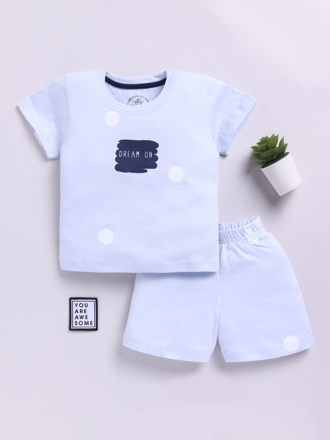 Blue Typography Half Sleeves Co-ord Set-6-9 m