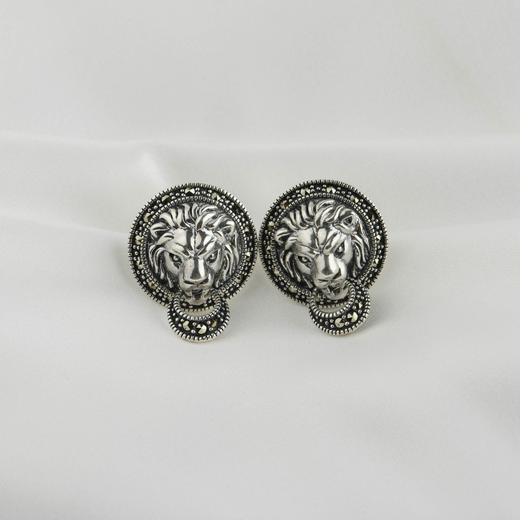 Marcasite Lion Silver Studs