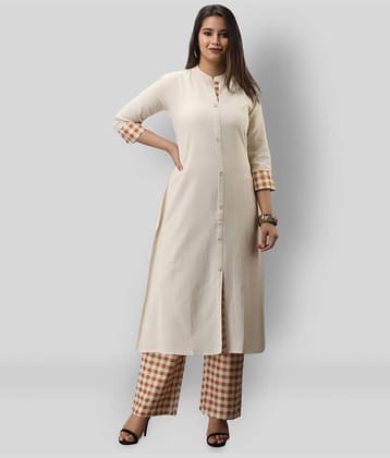 MAUKA - White Front Slit Cotton Women's Stitched Salwar Suit ( Pack of 1 )