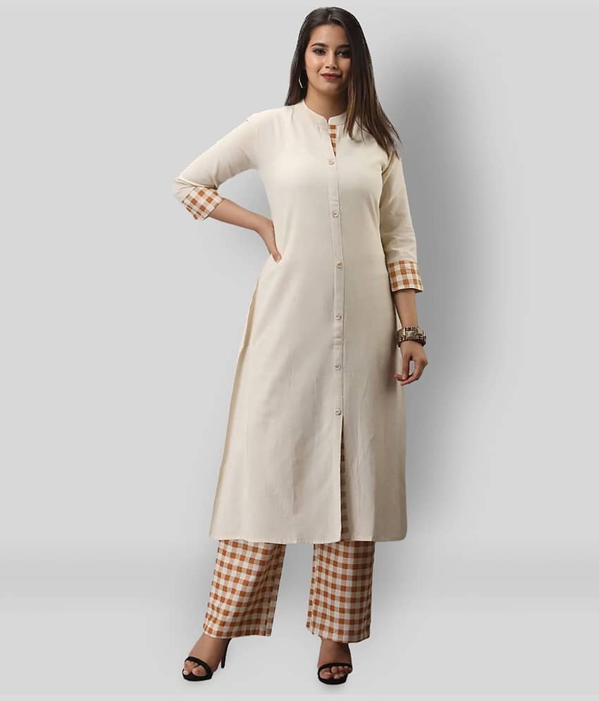 MAUKA - White Front Slit Cotton Women's Stitched Salwar Suit ( Pack of 1 )