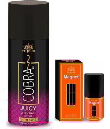 ST.JOHN Cobra Juicy & Magnet Deodorant Spray & Perfume for Men 150ml Each (300ml) - Pack of 2