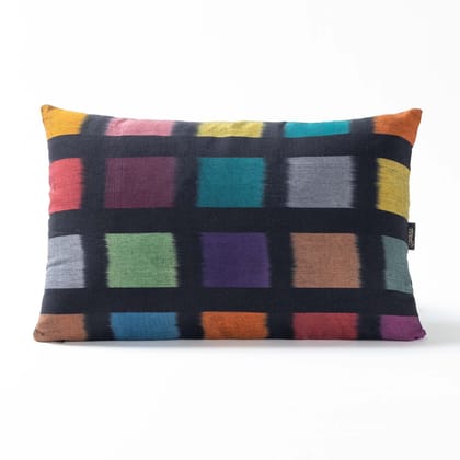 Handwoven Ikat Cushion Cover - 12x18-12Inches x 18Inches / 31cms x 46cms / Black & Multi-colored / Cotton