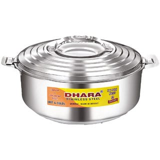 Dhara Stainless Steel Ultra 10000 Stainless Steel Casserole, 8000ml, Silver  Ideal For Chapatti  Roti  Curd Maker  E