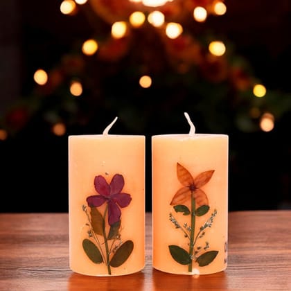 Eco-friendly Soy Wax Scented Pillar Candles-Set of 2 - Lotus