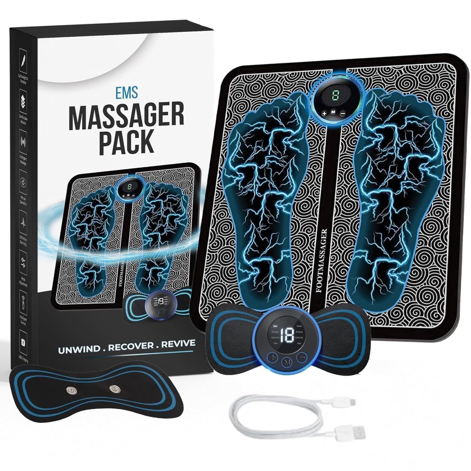 KKK Retailers Wireless Electric EMS Foot and Body Massager Rechargeable Folding Pain Relief Mat with Eight Massage Modes and Nineteen Intensity Levels Portable Muscle Massager Single Piece -8