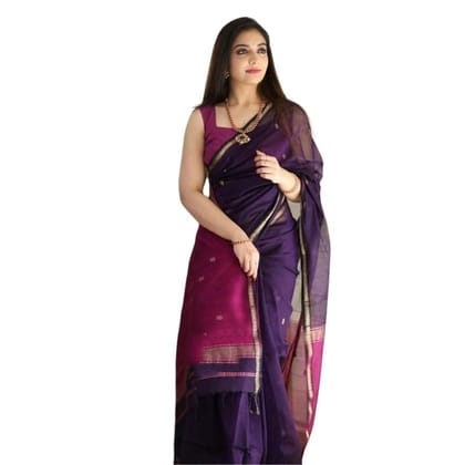 Women's Cotton Printed Saree With Unstitched Blouse 5.5Mtr (Navy Blue)-PID60229