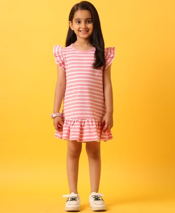 RED WHITE STRIPED RUFFLE DRESS-RED-6-12 MONTHS / 1N / RED