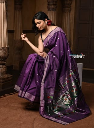 Parampara ~ Pure Cotton Paithani Saree with Exquisite Asawali Pallu in Gleaming Violet