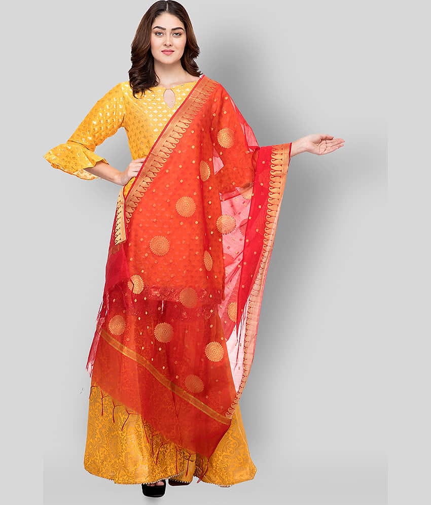 A R Silk Red Silk Zari Work Dupatta - Single