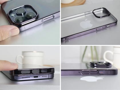 iPhone 14 Pro Max - Glass Case Cover with Electroplated Chrome Finish Edges-Deep Purple