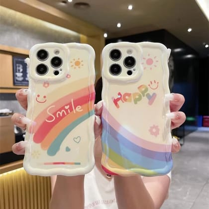 Happy Smile White Rainbow Holographic iPhone Soft Silicone Case-iPhone 14 / Happy