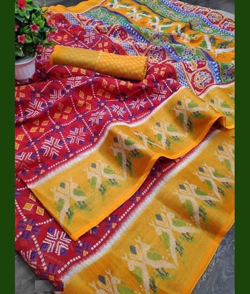Kanooda Prints Art Silk Printed Saree With Unstitched Blouse Piece ( Multicolor )