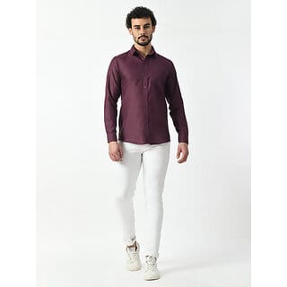 Alokk Men Regular Fit Solid Button Down Collar Casual Shirt (Purple)