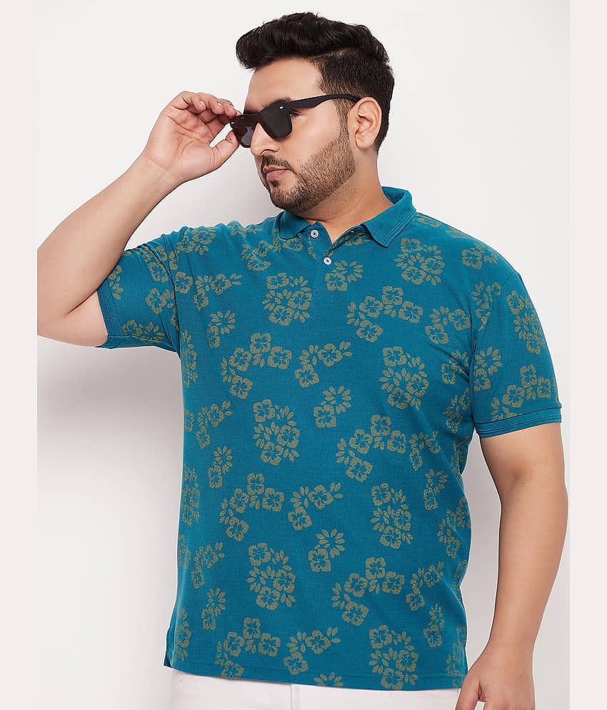 GET GOLF Pack of 1 Cotton Blend Regular Fit Printed Half Sleeves Men's Polo T Shirt ( Teal Blue )