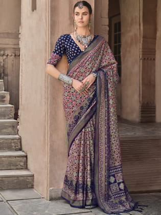 Peach Pure Crepe Printed Patola Designer Saree