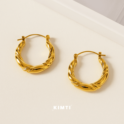 18k Gold Plated Contemporary Hoop Anti Tarnish Earrings