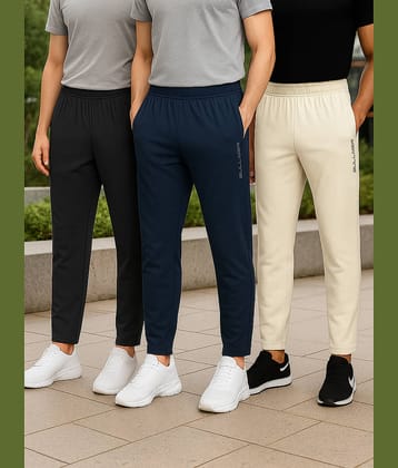 BULLMER Trendy Solid Cotton Blend Regular Fit Trackpant for Men | Mid-Rise Trackpant for Men - Pack of 3_Grey_Beige_Black