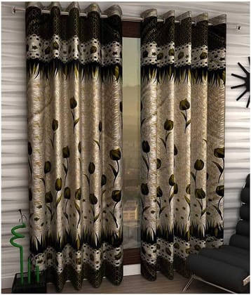 Panipat Textile Hub Floral Semi-Transparent Eyelet Door Curtain 7 ft Pack of 2 -Multi Color