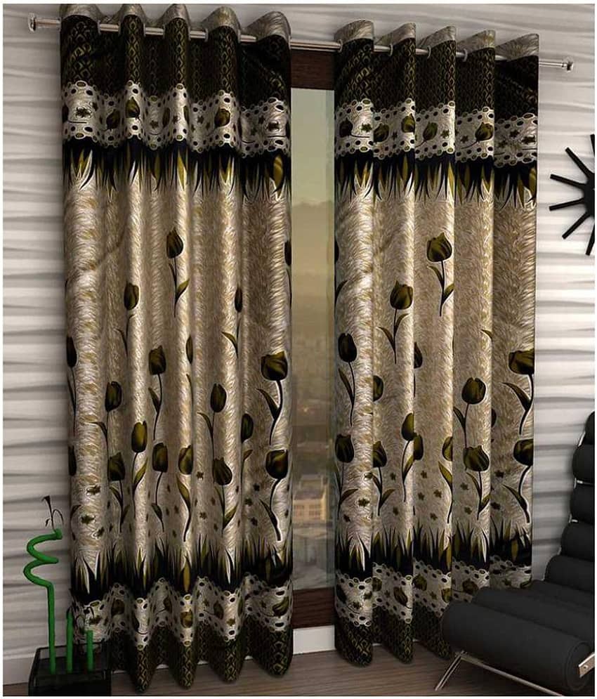 Panipat Textile Hub Floral Semi-Transparent Eyelet Door Curtain 7 ft Pack of 2 -Multi Color