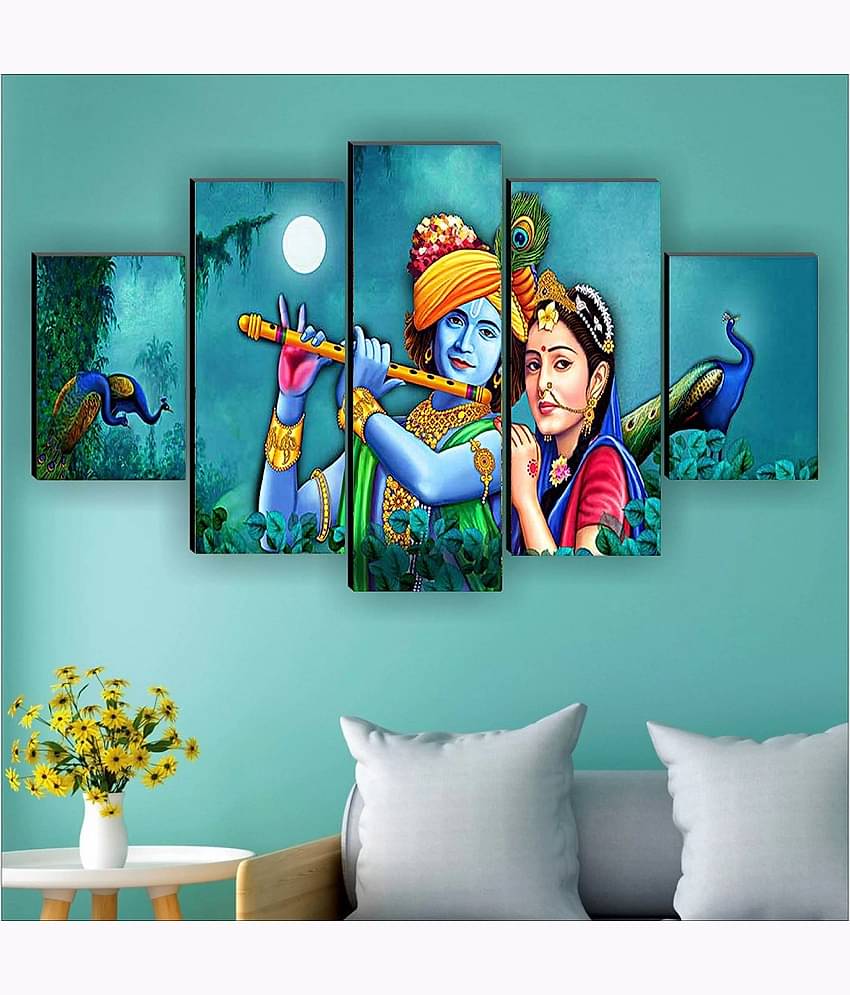 SNDArt Set Of 5 Radha Krishna Wall Paintings For Living Room 18 x 30 inch