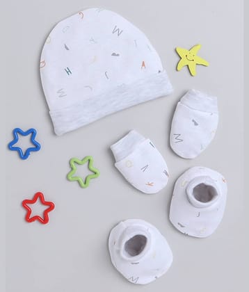 BUMZEE White & Grey Boys Cotton Cap Mitten Bootie Set Age - 0-3 Months