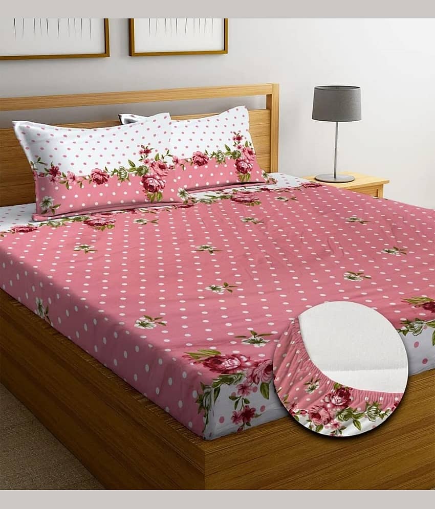 Panipat Textile Hub Cotton 1 King Fitted Bedsheet with 2 Pillow Covers ( 254 cm x 228 cm ) , Multi