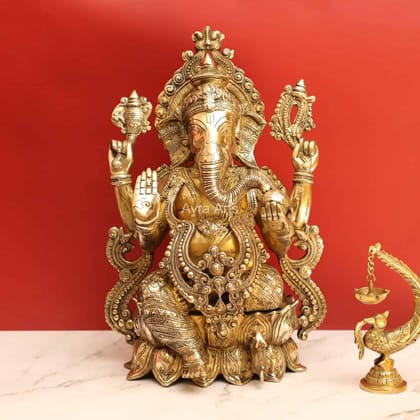 Sacred Ganesha in Brass - 21 Inch Height