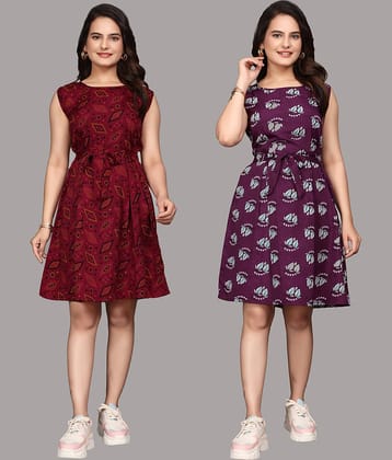 KALAVRITTA Women Crepe Printed Fit & Flare Dress ( Multicolor 2 )