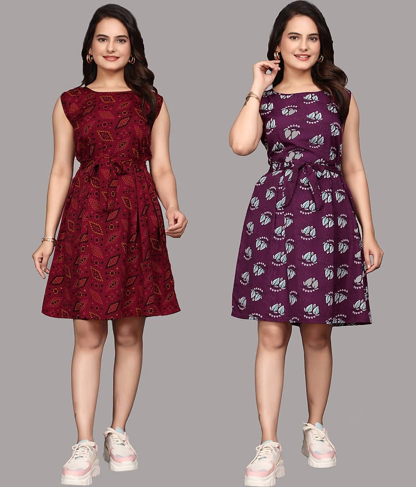 KALAVRITTA Women Crepe Printed Fit & Flare Dress ( Multicolor 2 )