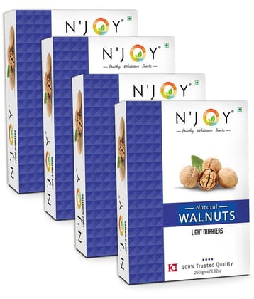 NJoy Natural Light Quarters Walnuts Kernels (Without Shell) 250g x 4, 1 Kg