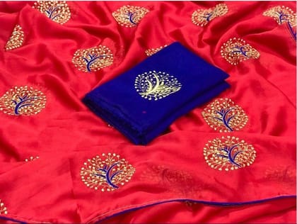 Reach Red color Party wear Georgette Embroidered Sari MS-6 RED