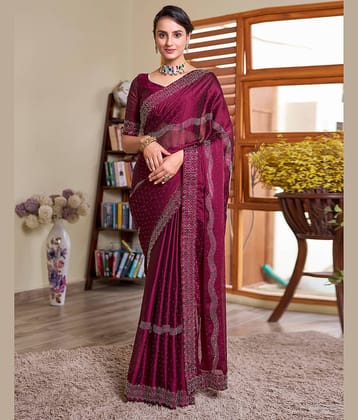 Satrani Georgette Embellished Saree With Unstitched Blouse Piece ( Mauve )