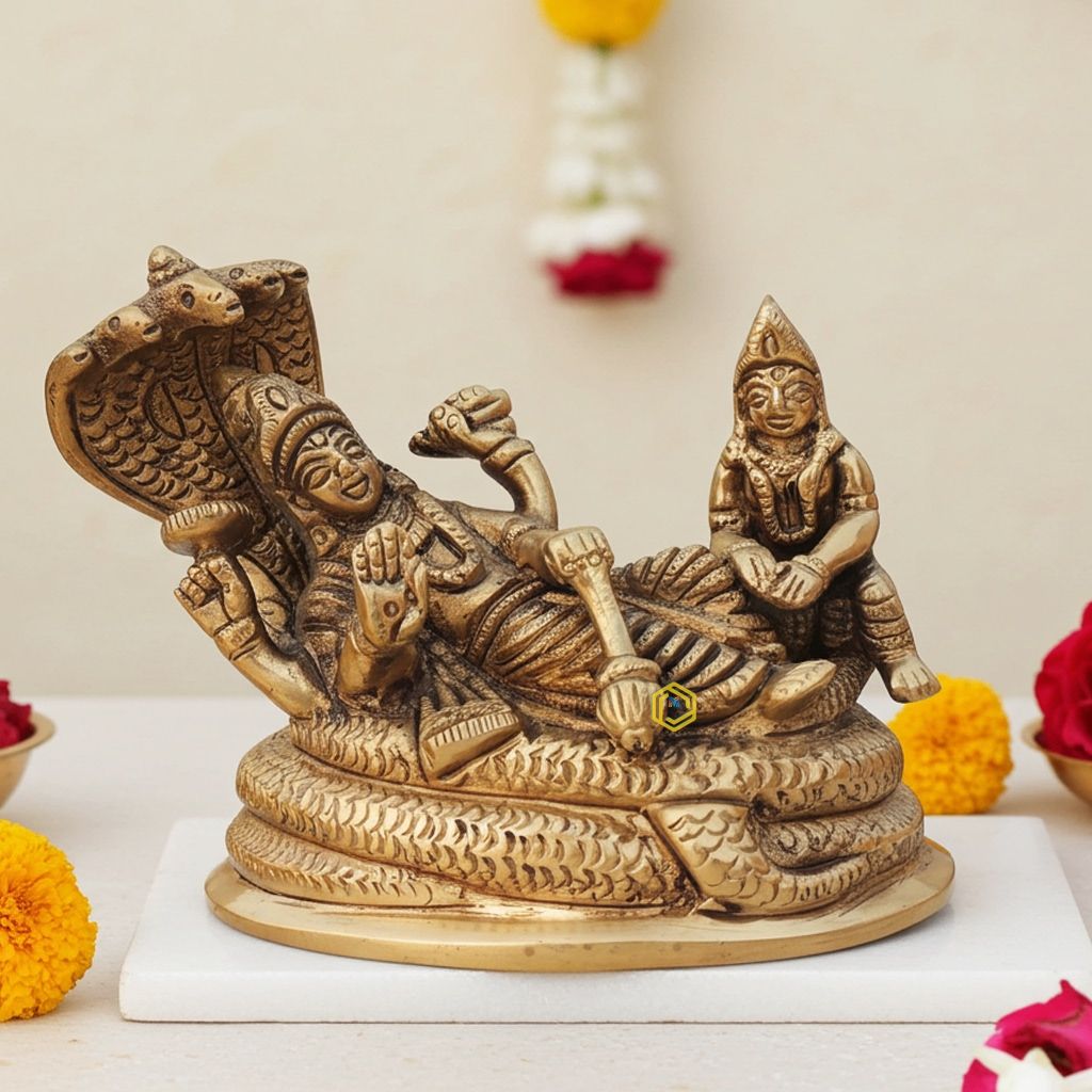 Brass Vishnu Laxmi God Idol Statue - Spiritual Home Decor, Height : 3 Inch (BSMAS1266 F)