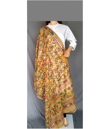 Apratim Beige Cotton Kutch Embroidered Dupatta